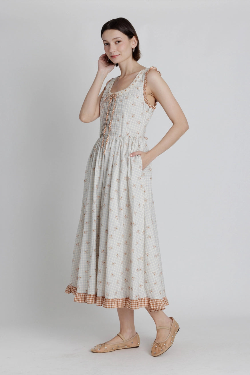 Blümchen Kariertes Midikleid "Gia"