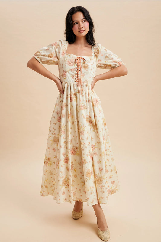 Blümchen Midikleid "Eden" mit Korsettdetails