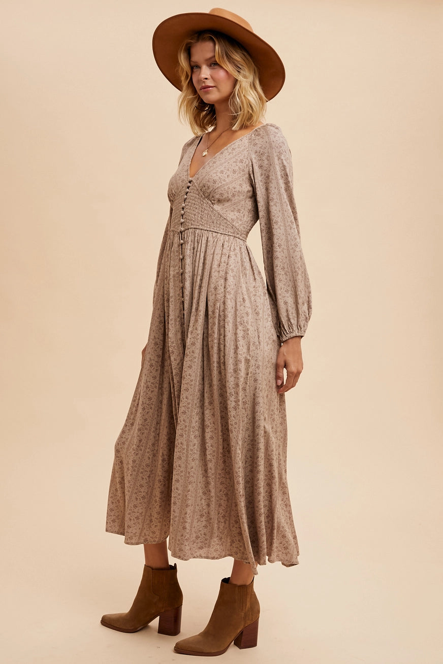 Blümchen Maxikleid "Juniper" (Taupe)