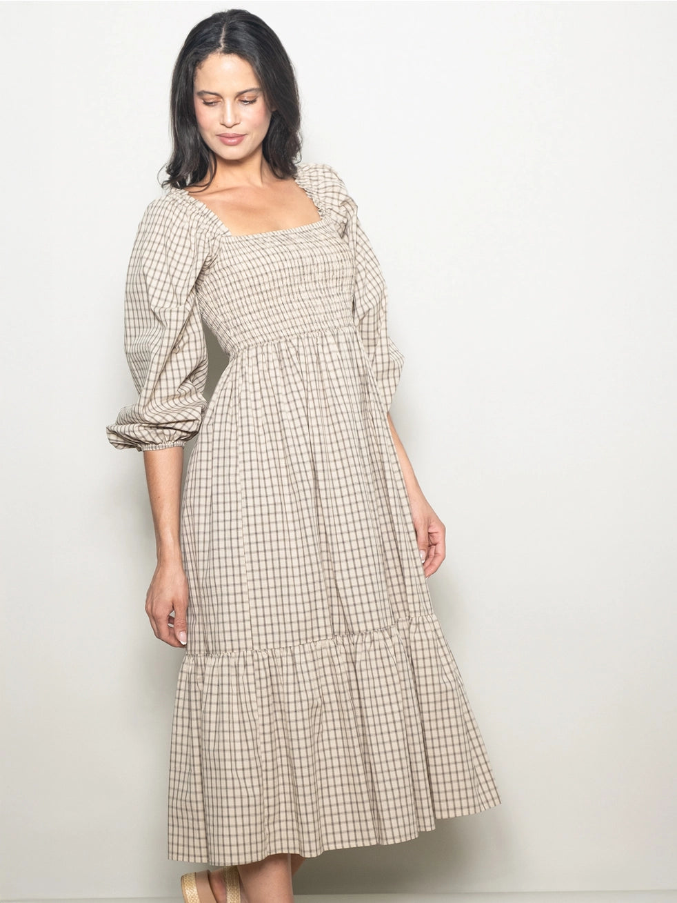 Kariertes Midikleid "Gracie" Creme