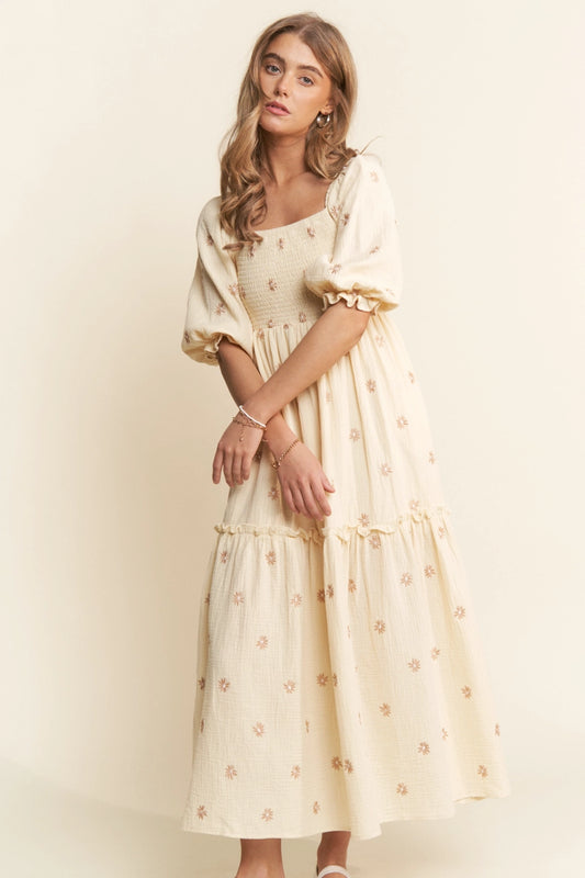 Bestickes Musselin Maxikleid "Kennedy"
